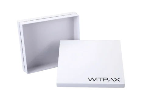 Rigid white box with a detachable lid, featuring custom branding placement.