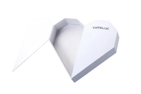A white, triangular-shaped rigid box with a hinged lid partially open, suitable for custom packaging needs.