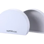 A pair of white, semi-circular packaging boxes, crafted with the elegance and sturdiness of rigid box design, ideal for showcasing premium products.