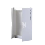 A white, cardboard box partially opened.