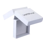 White rectangular rigid box with a partially opened lid.