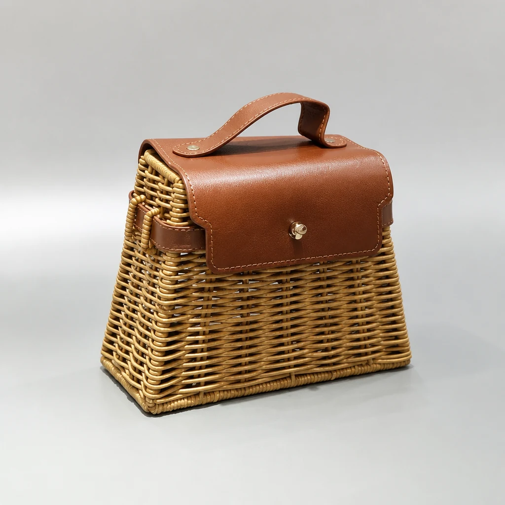 Custom rattan flip-top gift box packaging box front angle