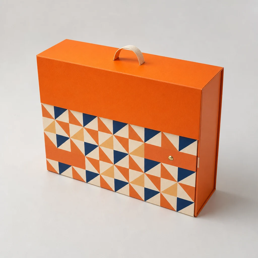 Luxury magnetic closure gift box with strap packaging box top angle