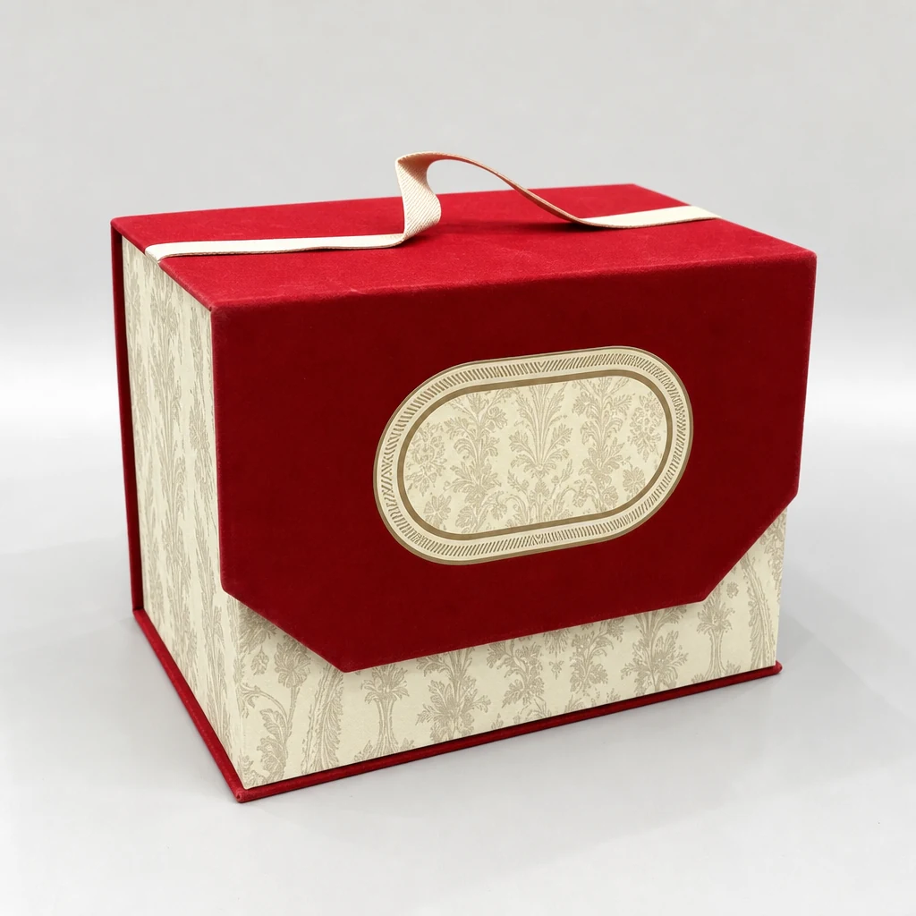 Custom flip-top magnetic gift box with strap packaging box front angle