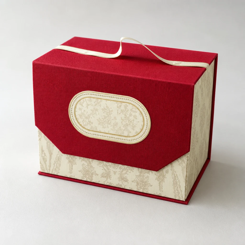 Custom flip-top magnetic gift box with strap packaging box top angle