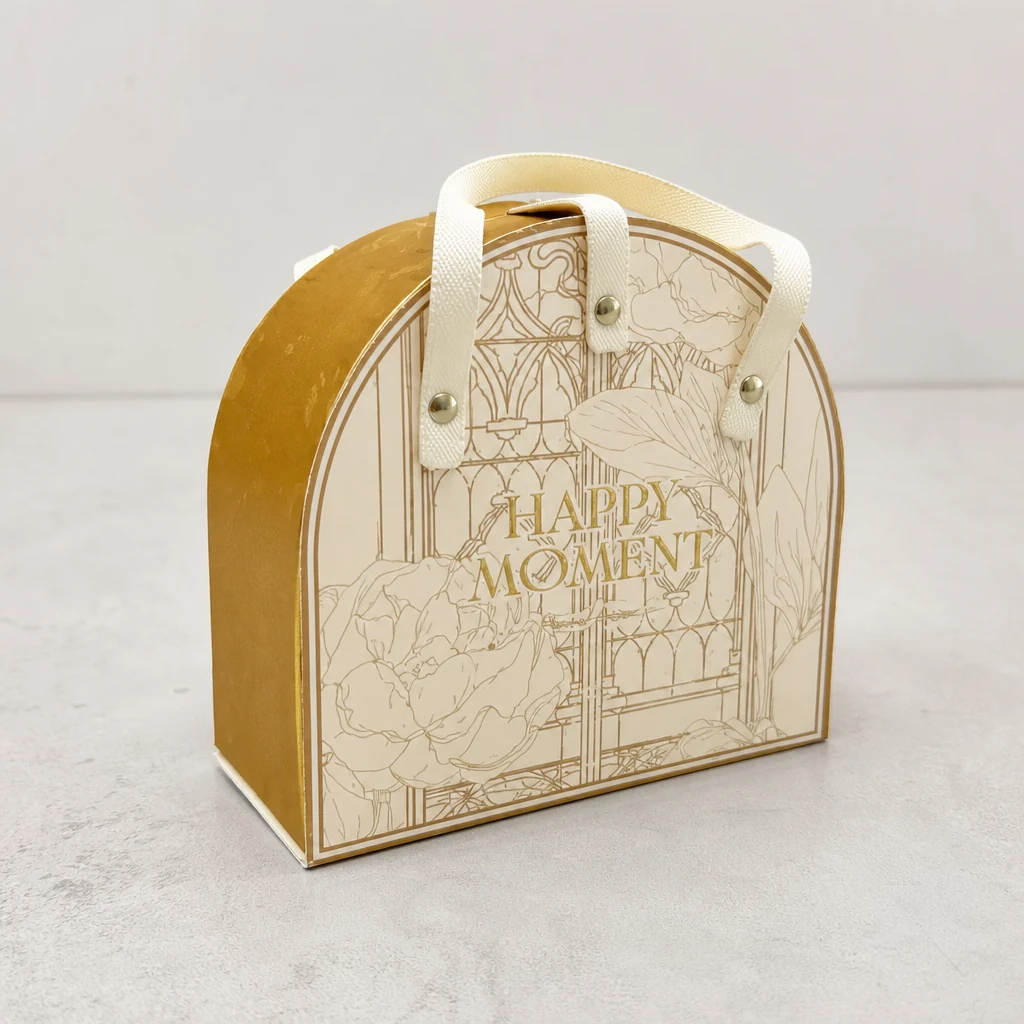 Custom shaped flip-top gift box with button packaging box front angle
