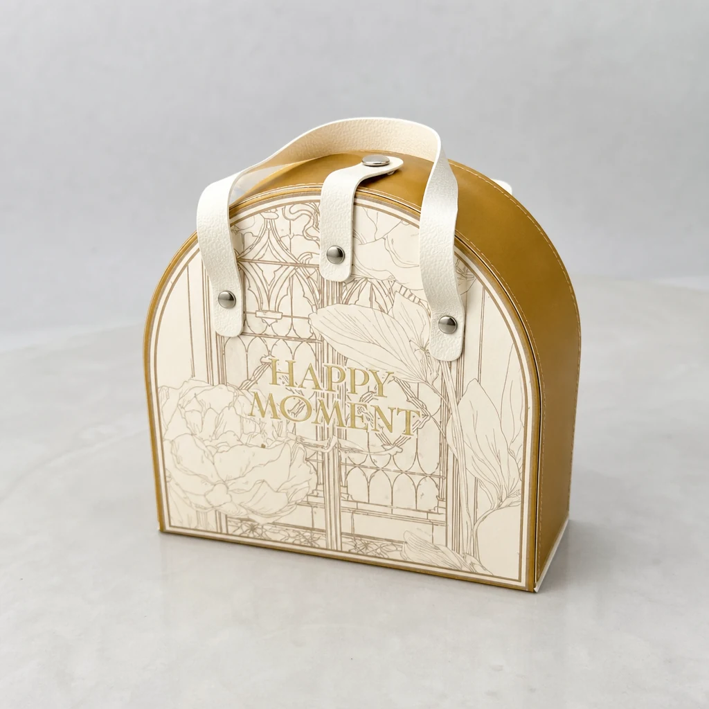 Custom shaped flip-top gift box with button packaging box top angle