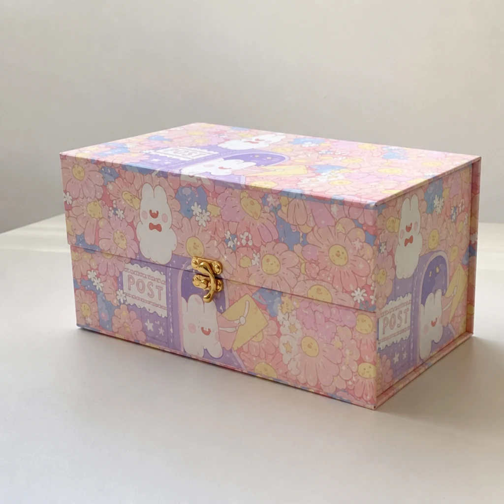 Custom cute flip-top gift box with lock packaging box front angle