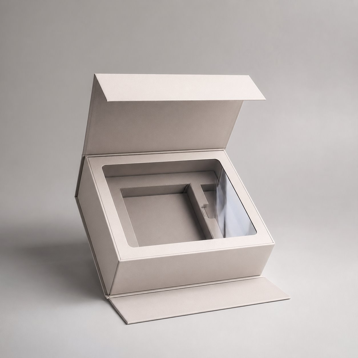 Custom magnetic closure gift box with window packaging feature image showing Transparent Magic: A Sneak Peek at Perfection
