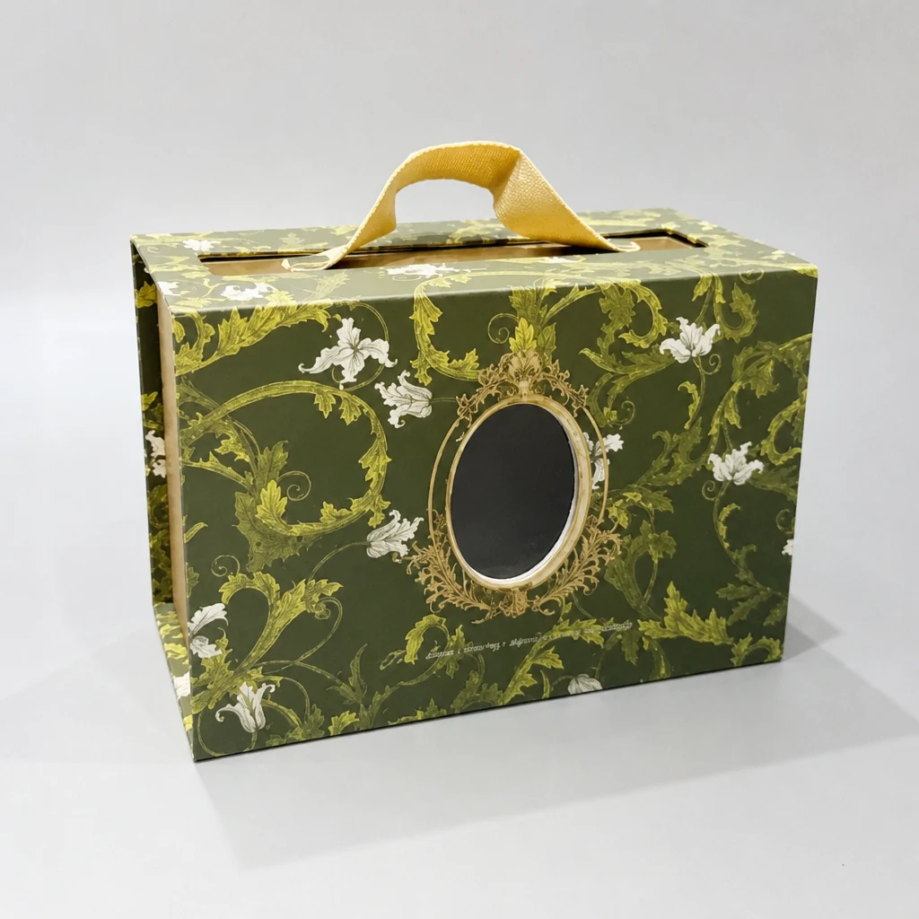 Custom magnetic closure gift box with window packaging box top angle