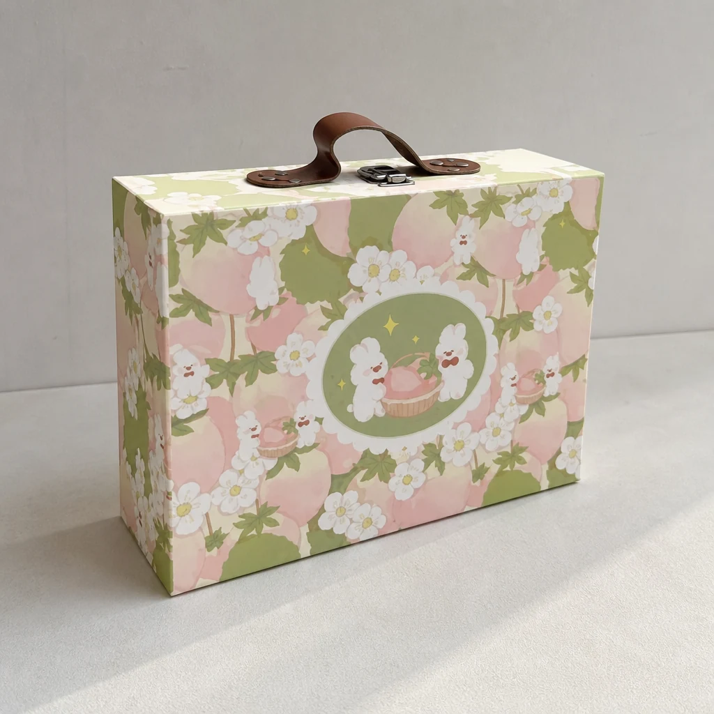Custom portable flip-top gift box with lock packaging box front angle