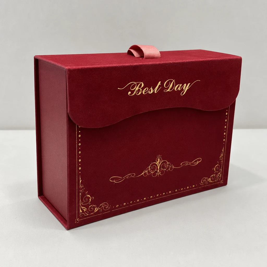 Luxury custom flip top gift box with string packaging box front angle