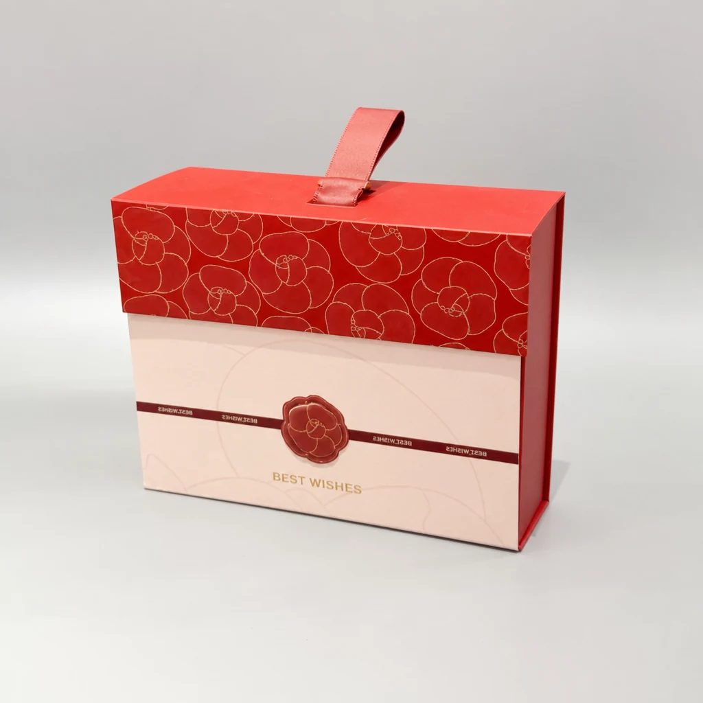 Luxury magnetic closure gift box with string packaging box top angle