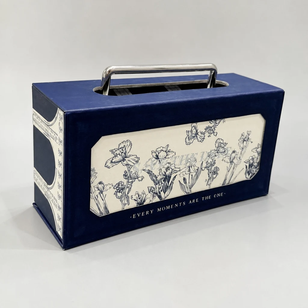 Medium portable flip top magnetic gift box packaging box front angle