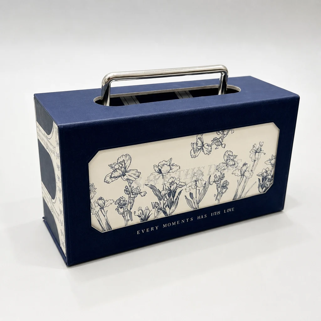 Medium portable flip top magnetic gift box packaging box top angle