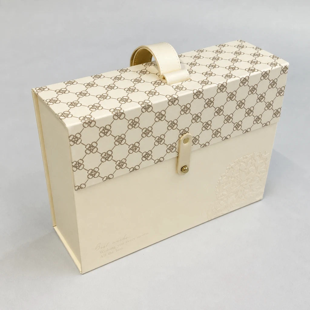 Luxury flip-top gift box with string & button packaging box top angle