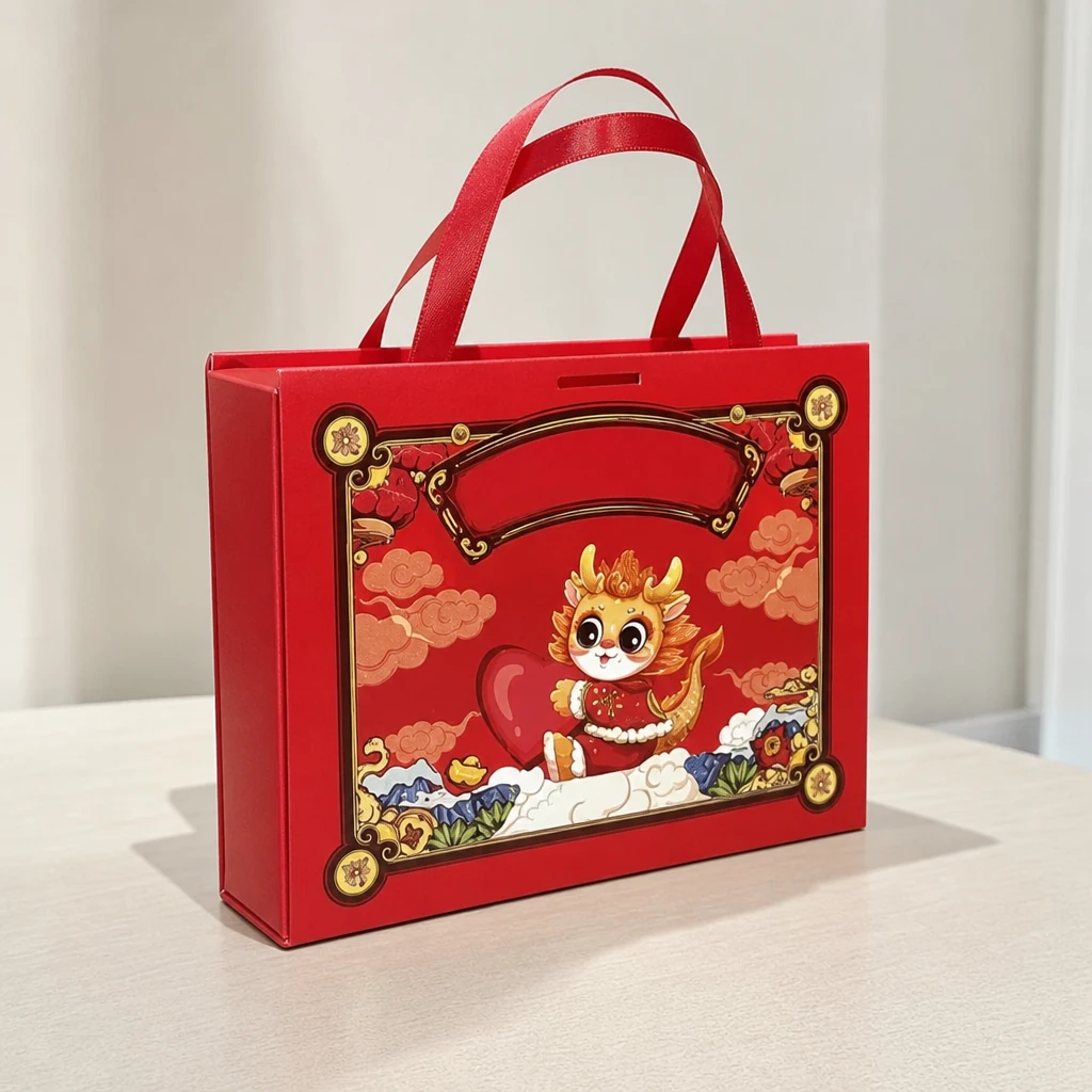 Custom portable flip-top gift box with ribbon packaging box front angle
