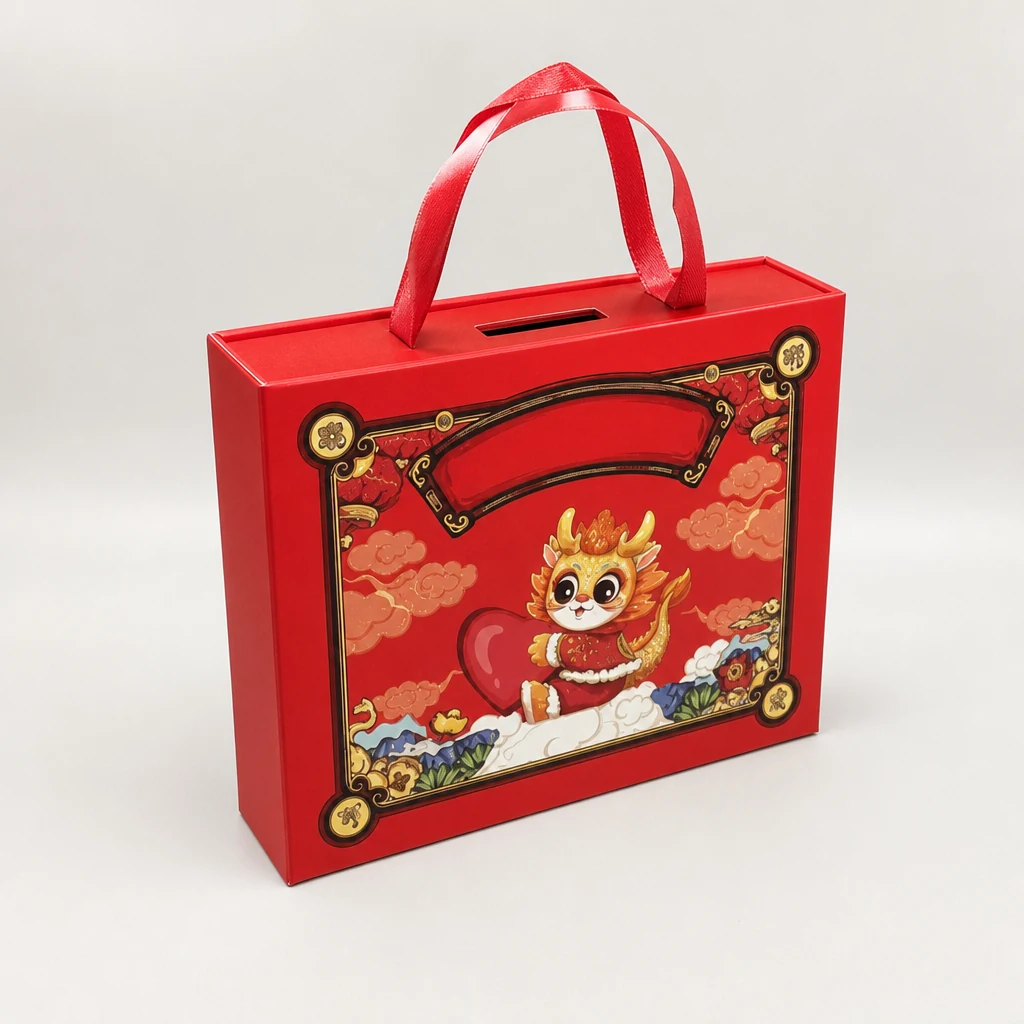 Custom portable flip-top gift box with ribbon packaging box top angle