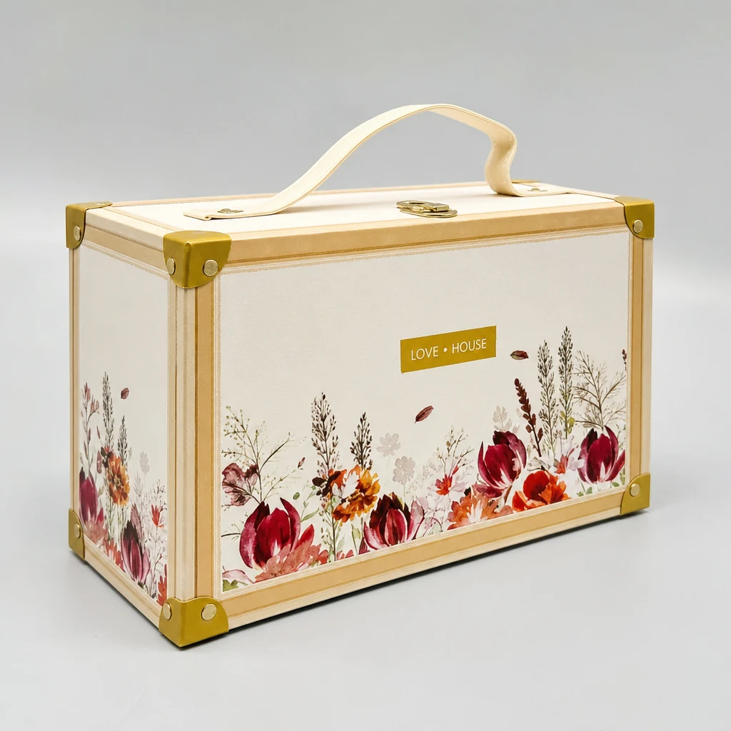 Medium portable flip-top box with lock packaging box front angle