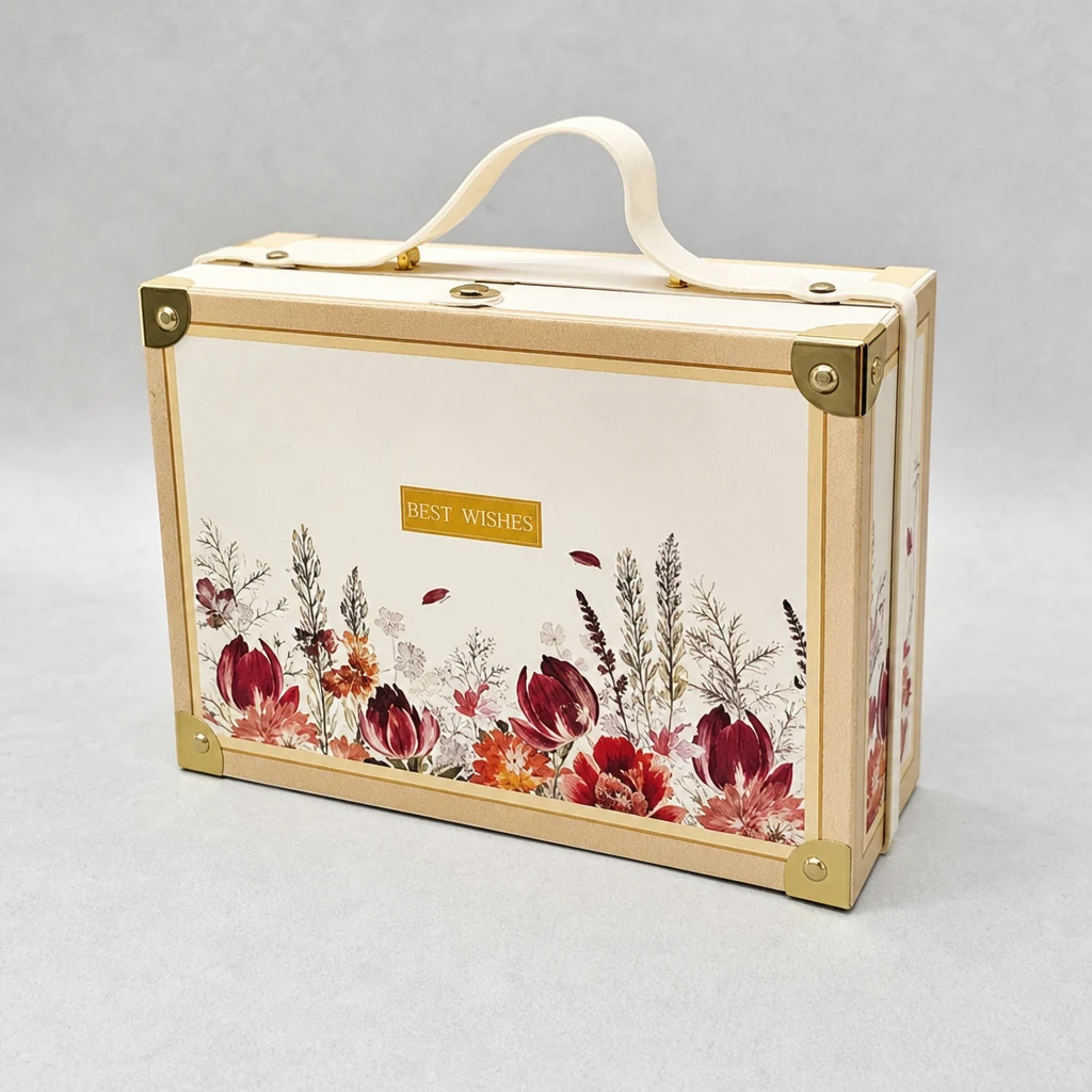Medium portable flip-top box with lock packaging box top angle