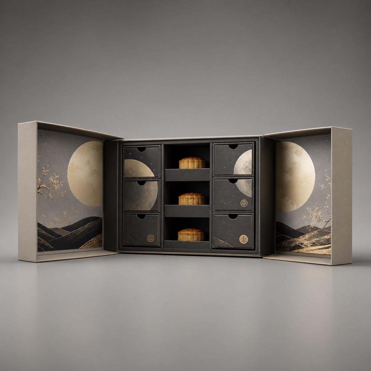 Double sided moon cake box packaging feature image showing Twice the Surprise: A Symphony of Flavors
