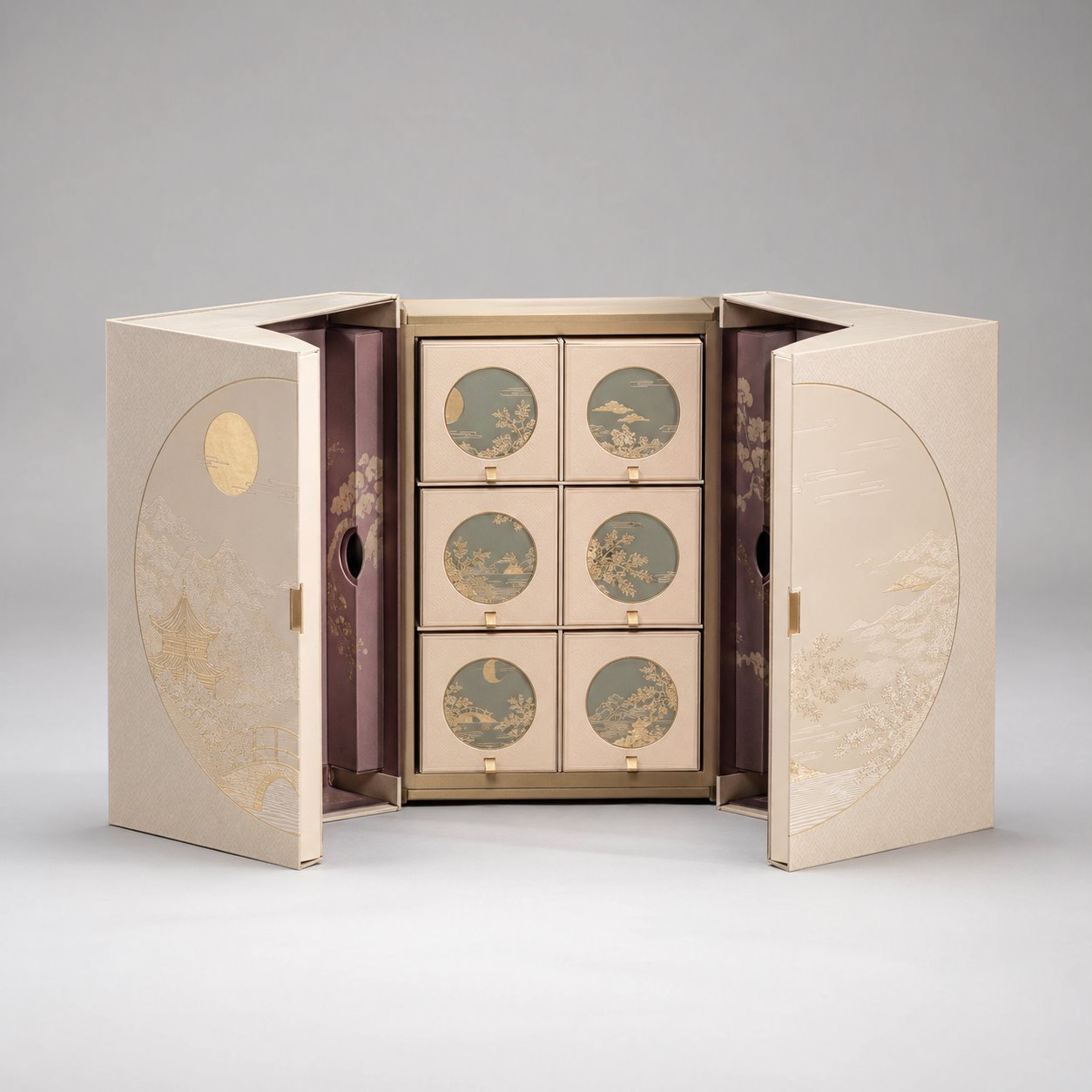Double sided moon cake box packaging feature image showing Panoramic Reveal: Symmetrical & Sturdy Build