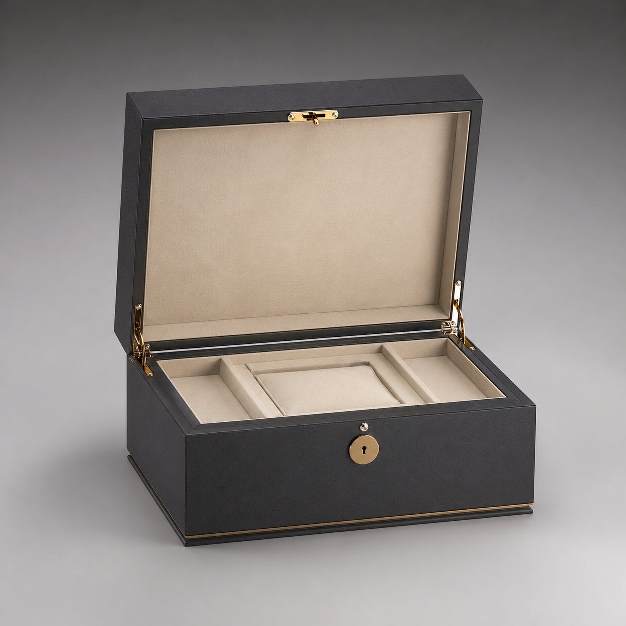 Customized flip-top gift box with lock packaging feature image showing Private Luxury: Secure Hardware Details