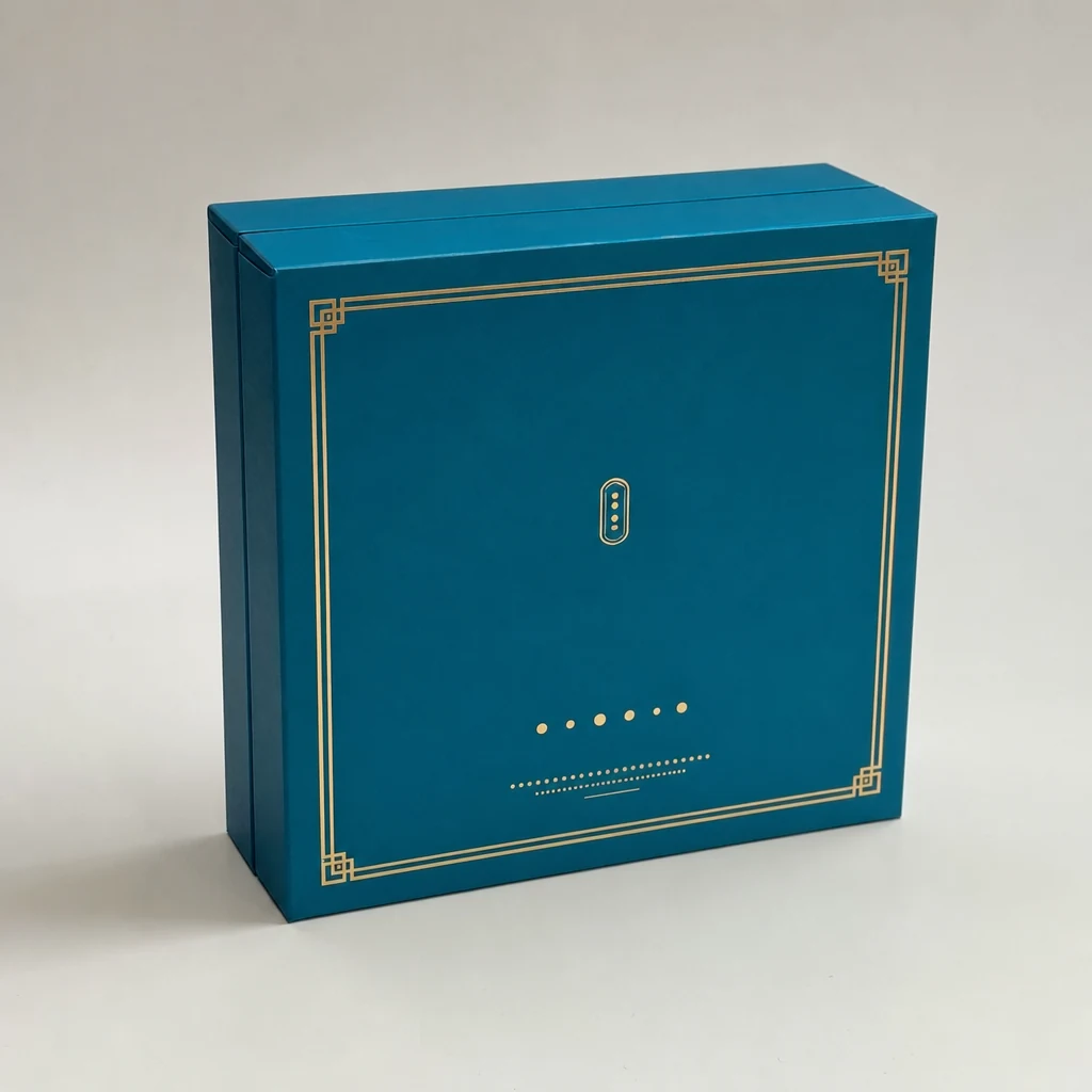 Custom blue lift-off lid box packaging box front angle
