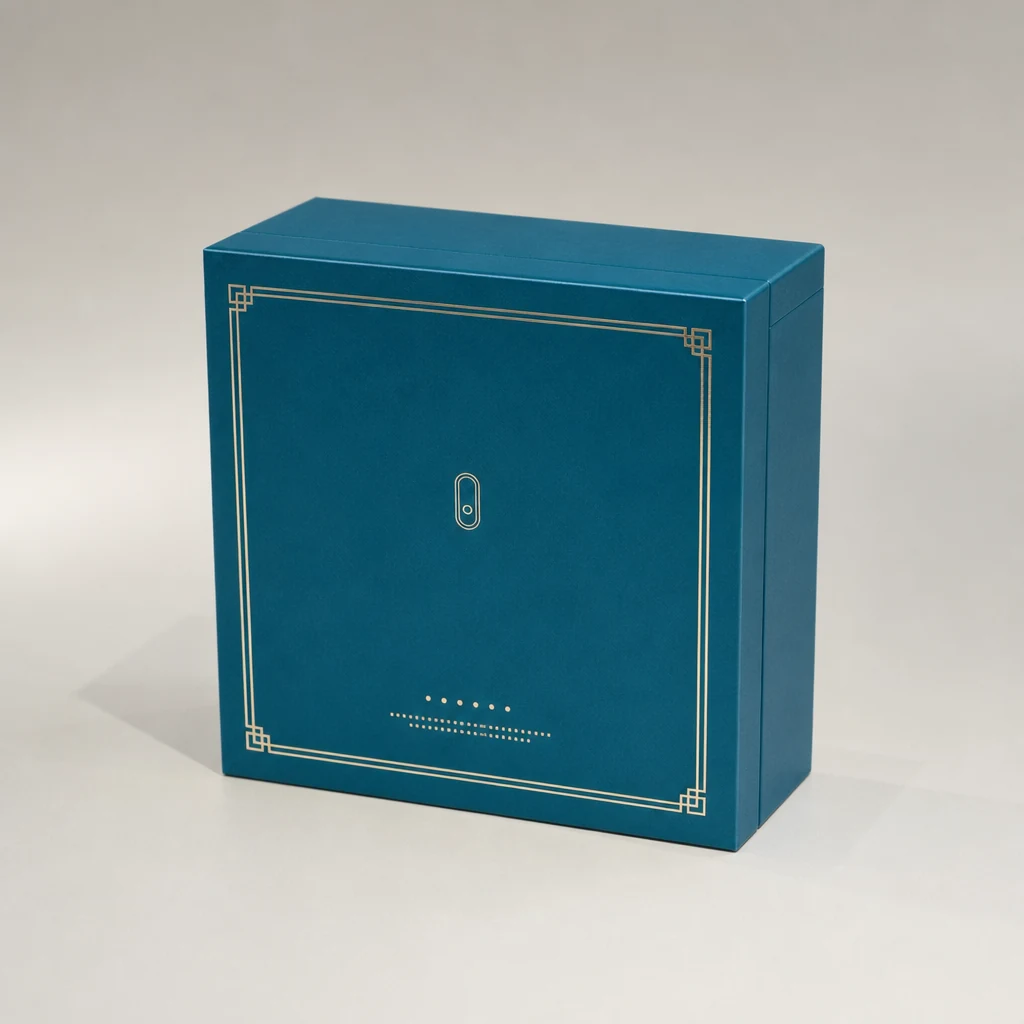Custom blue lift-off lid box packaging box top angle