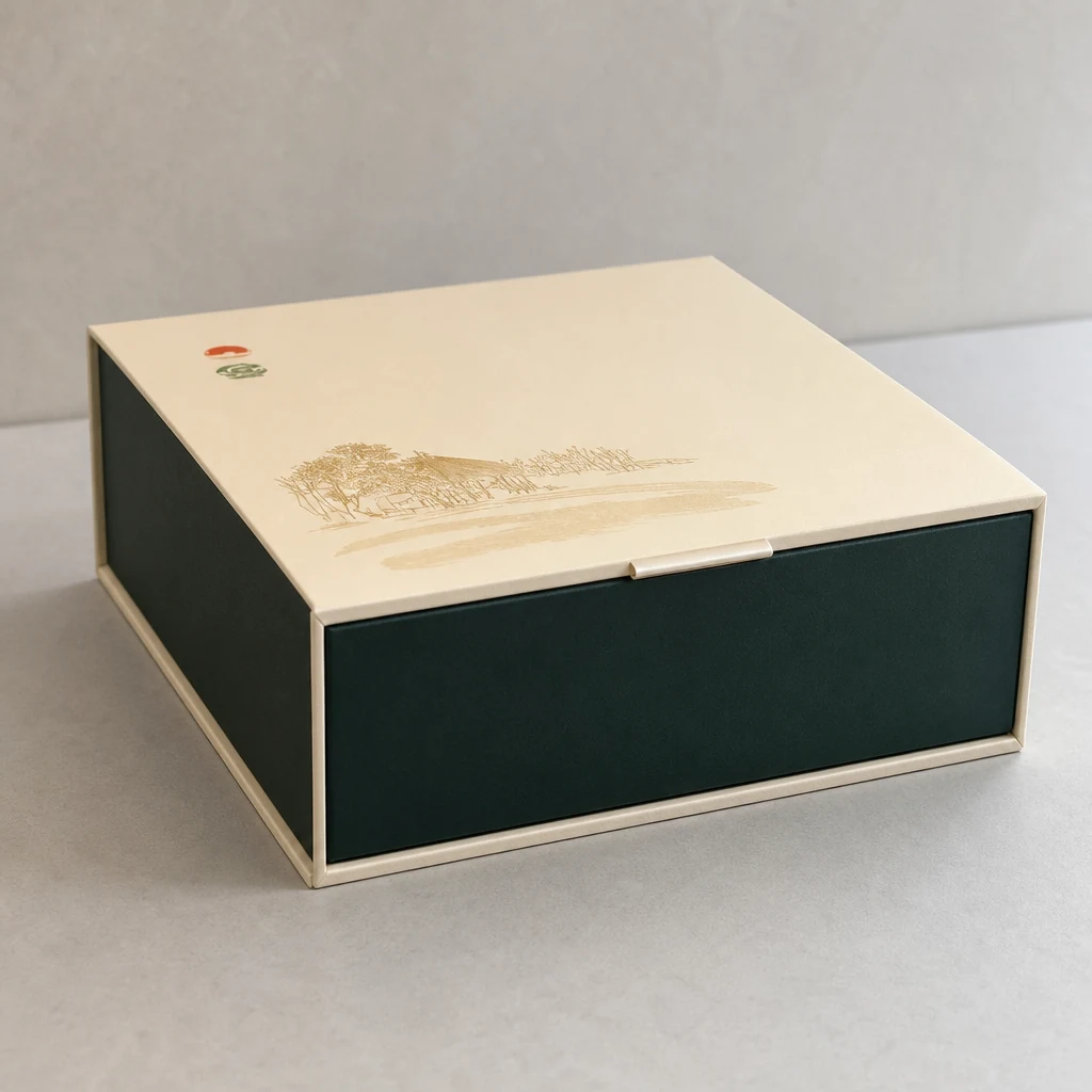 Customized light color flip-top tea gift box packaging box front angle