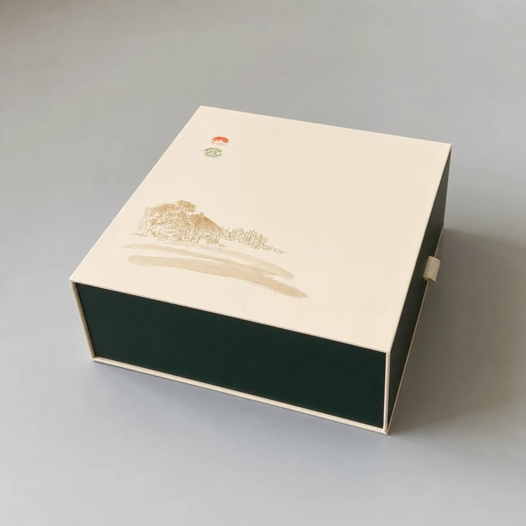 Customized light color flip-top tea gift box packaging box top angle