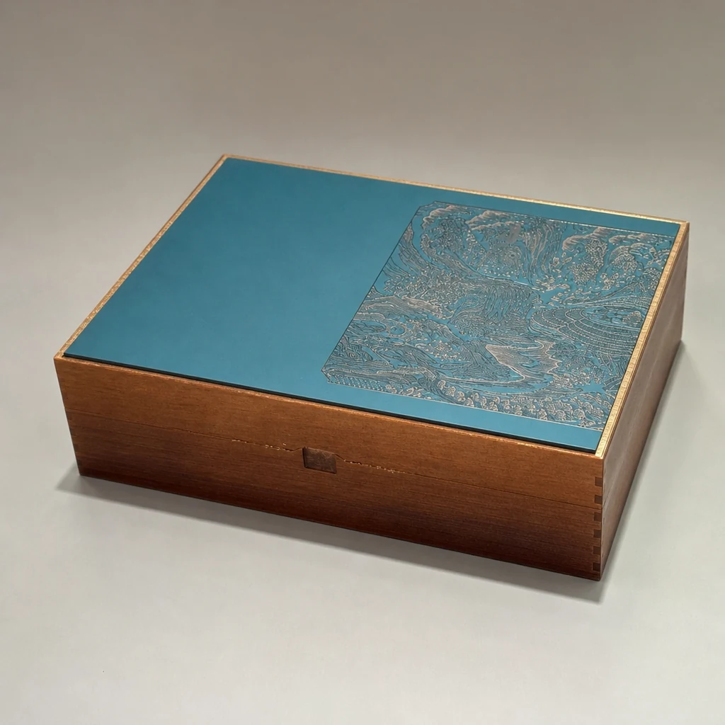 Luxury wooden flip lid tea gift box packaging box front angle