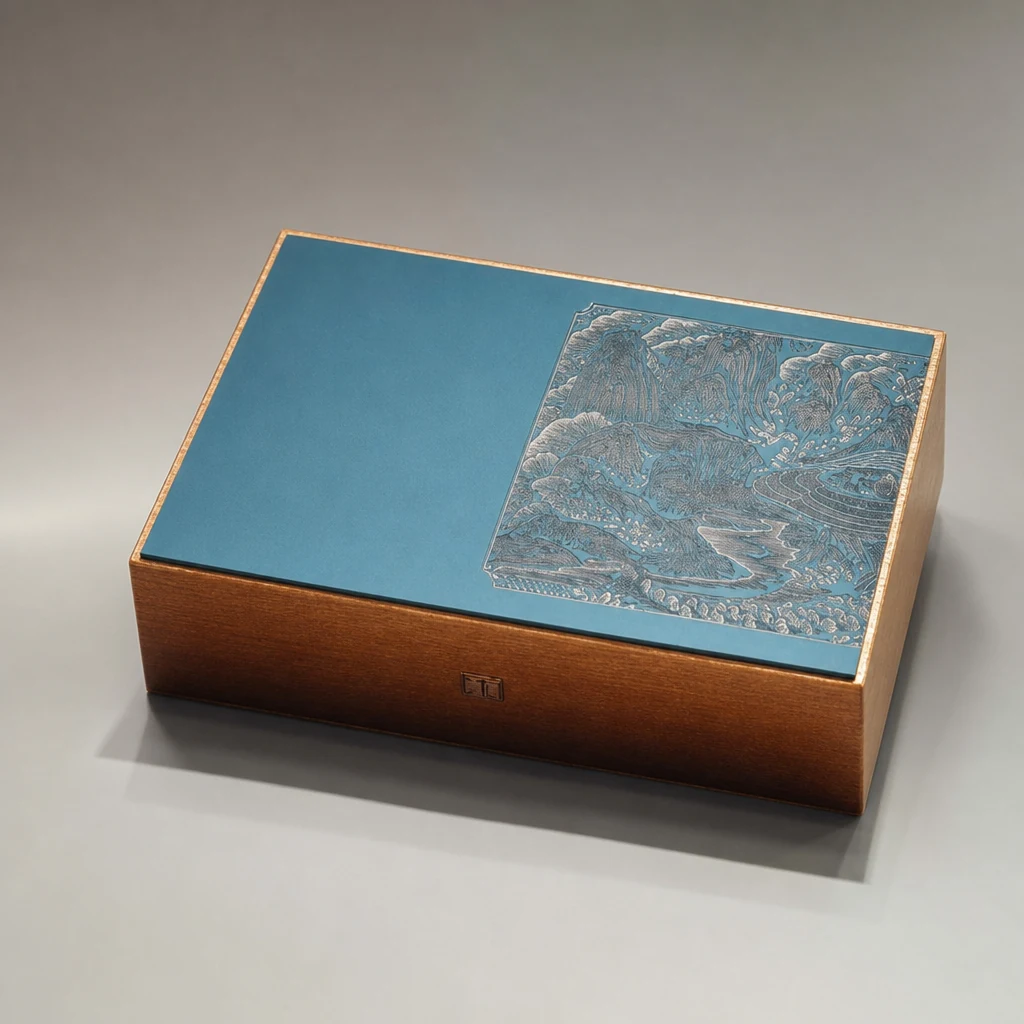 Luxury wooden flip lid tea gift box packaging box top angle