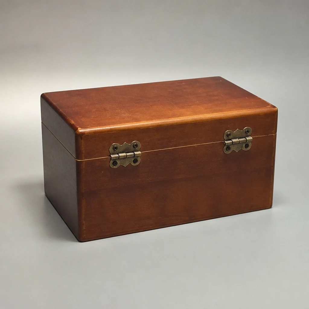 Wooden hinged lid box packaging box front angle