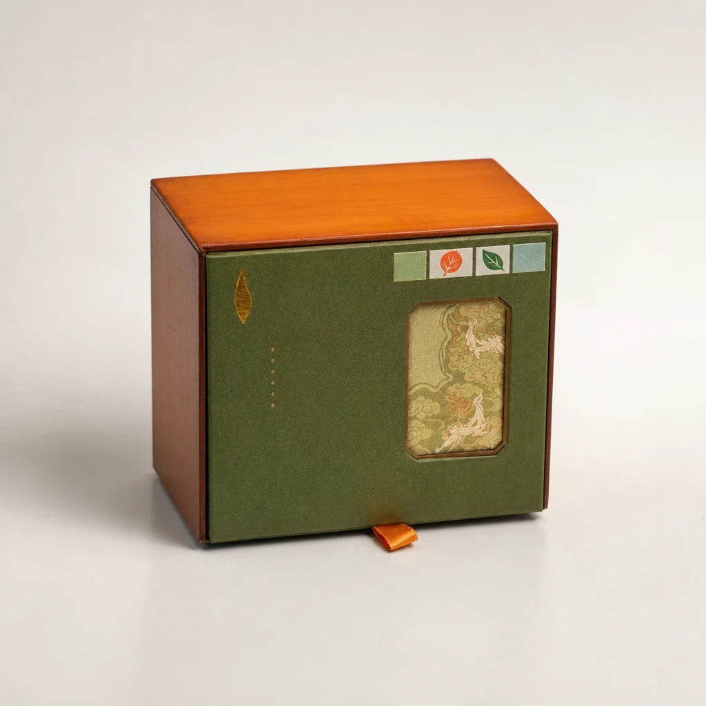 Custom wooden flip lid tea gift box packaging box front angle