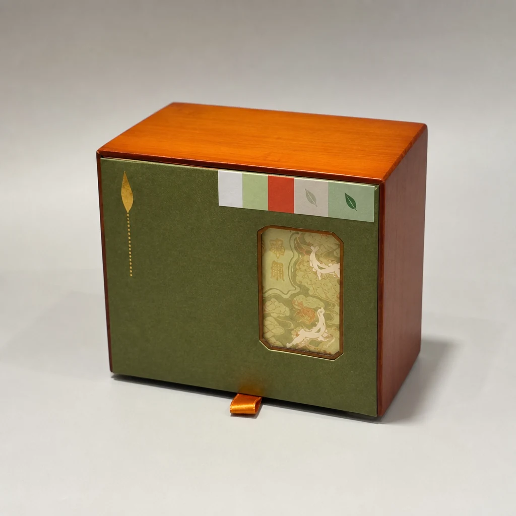 Custom wooden flip lid tea gift box packaging box top angle
