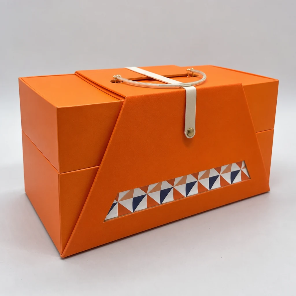 Luxury portable flip gift box with button packaging box front angle
