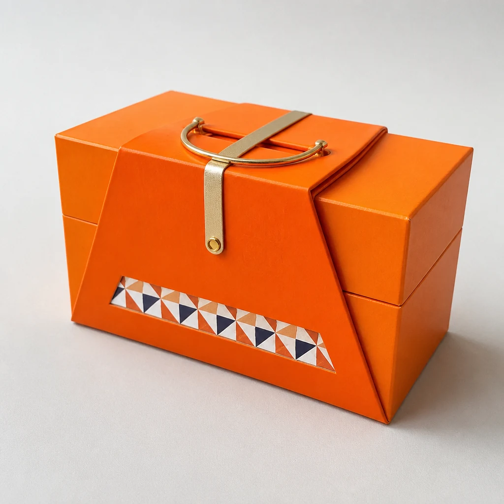 Luxury portable flip gift box with button packaging box top angle