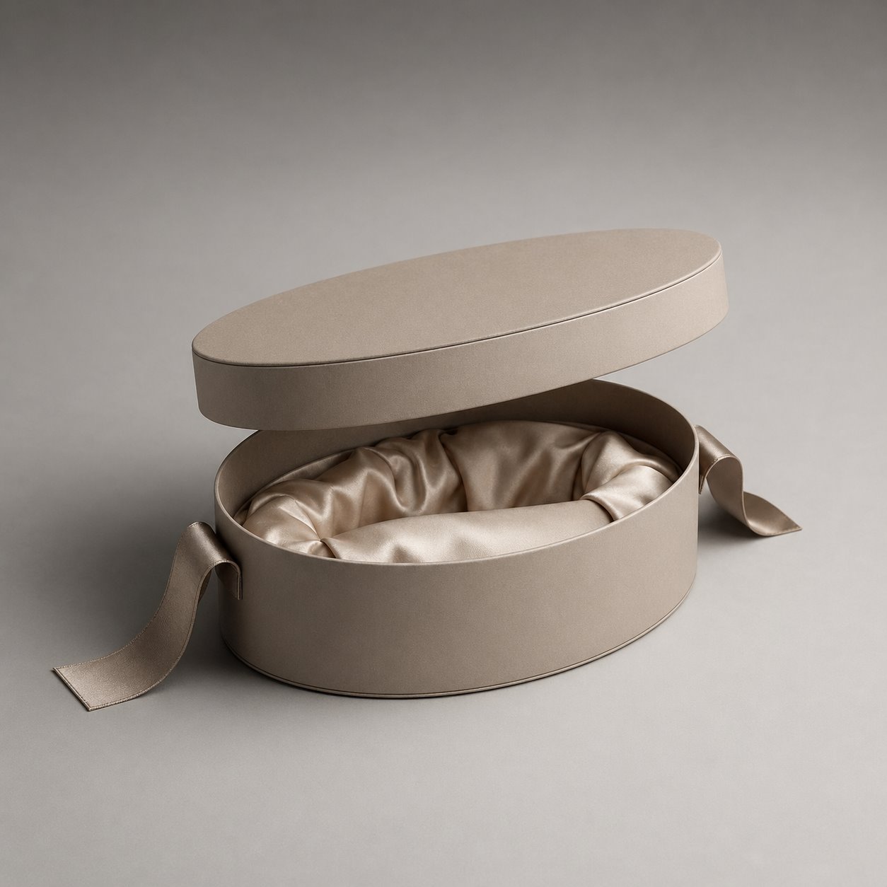 Oval portable lift-off lid gift box packaging feature image showing Unique Silhouette: Elegance That Moves with You