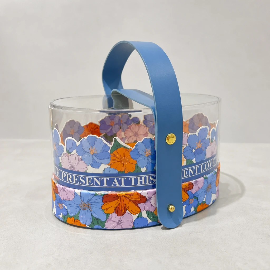 Oval portable lift-off lid gift box packaging box front angle
