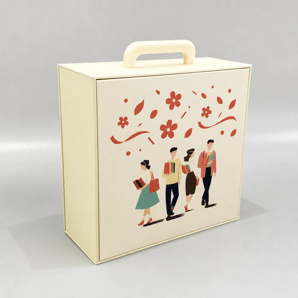Custom pattern portable lift-off lid boxes packaging box front angle