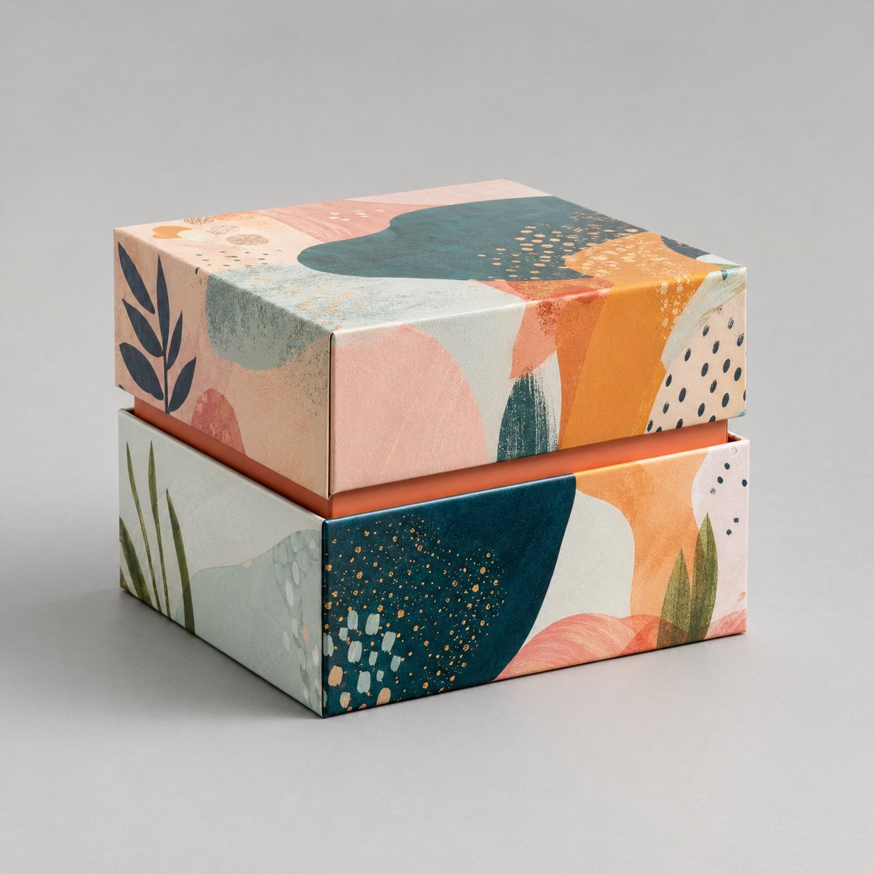 Custom pattern portable lift-off lid boxes packaging feature image showing Artistic Flair: Vibrant Multi-Color Printing