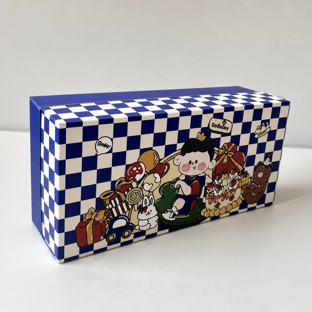 Customized blue neck gift box packaging box front angle