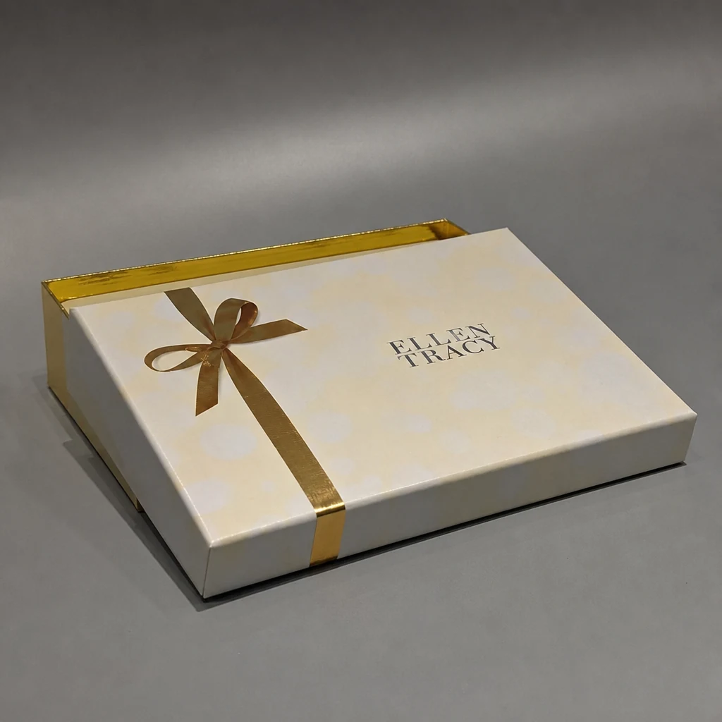 Custom lift-off lid box with ribbon packaging box front angle