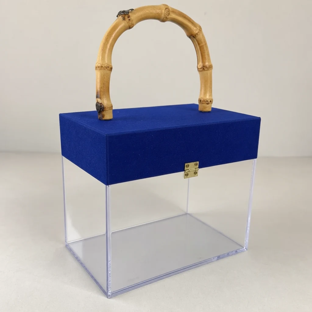 Custom acrylic flip top box packaging box front angle
