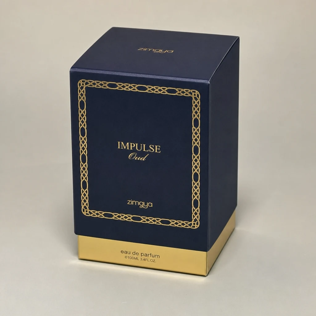 Handmade gold stamping perfume box packaging box top angle