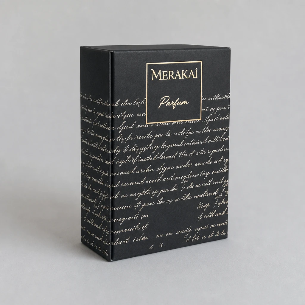 Handmade foil stamping perfume box packaging box front angle