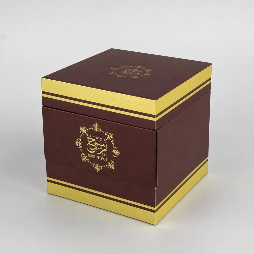 Handmade special-shaped lid and base box packaging box front angle