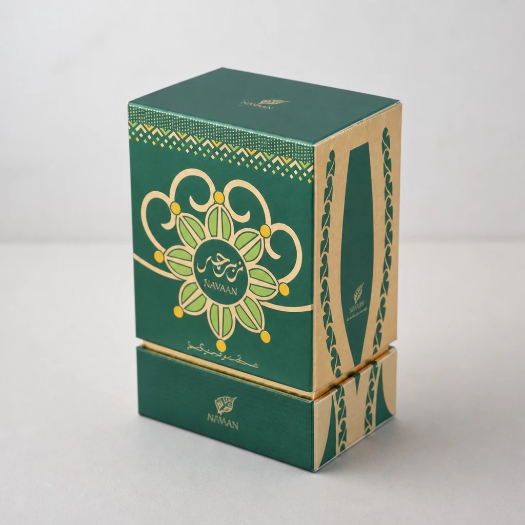 Handmade foil stamping lid and base box packaging box front angle
