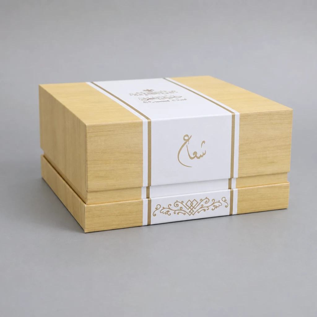 Foil stamping lid and base box packaging box front angle